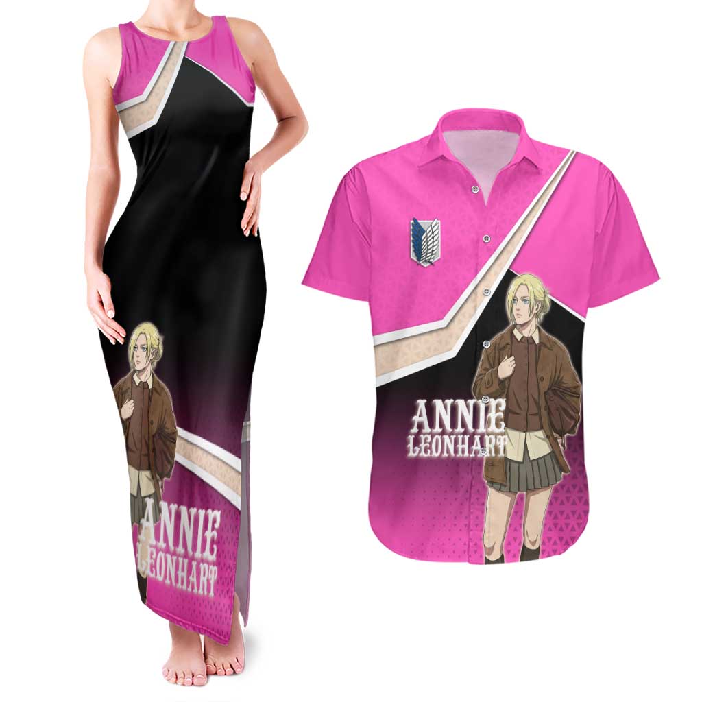 Annie Leonhart Attack on Titan Couples Matching Tank Maxi Dress and Hawaiian Shirt Anime Preppy Streetwear Style