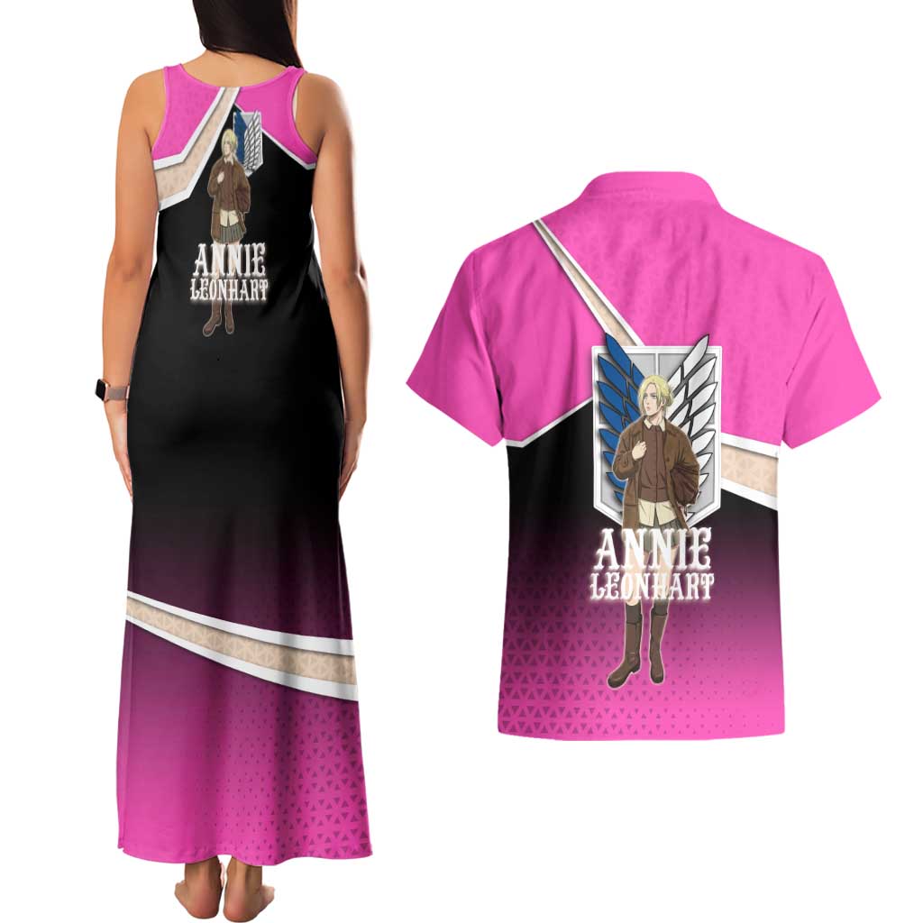 Annie Leonhart Attack on Titan Couples Matching Tank Maxi Dress and Hawaiian Shirt Anime Preppy Streetwear Style