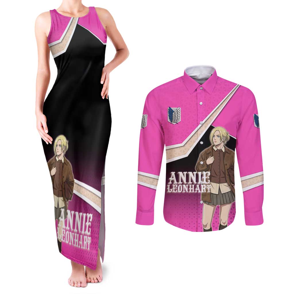 Annie Leonhart Attack on Titan Couples Matching Tank Maxi Dress and Long Sleeve Button Shirt Anime Preppy Streetwear Style