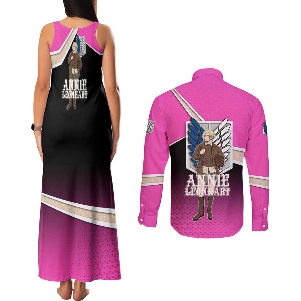 Annie Leonhart Attack on Titan Couples Matching Tank Maxi Dress and Long Sleeve Button Shirt Anime Preppy Streetwear Style