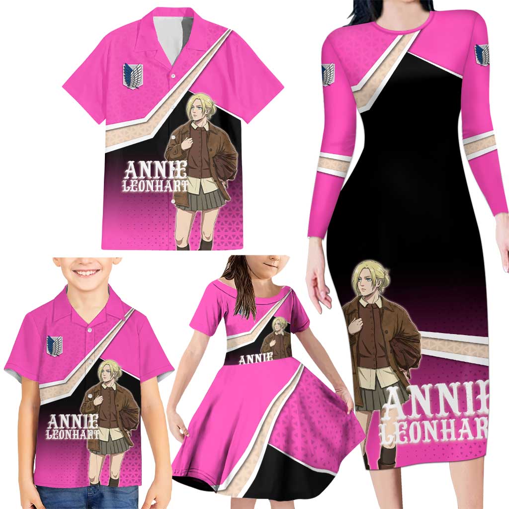 Annie Leonhart Attack on Titan Family Matching Long Sleeve Bodycon Dress and Hawaiian Shirt Anime Preppy Streetwear Style