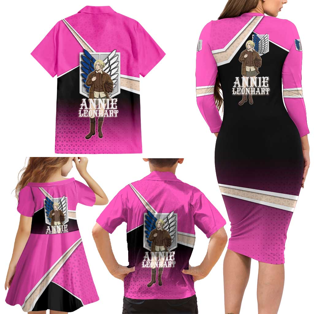 Annie Leonhart Attack on Titan Family Matching Long Sleeve Bodycon Dress and Hawaiian Shirt Anime Preppy Streetwear Style
