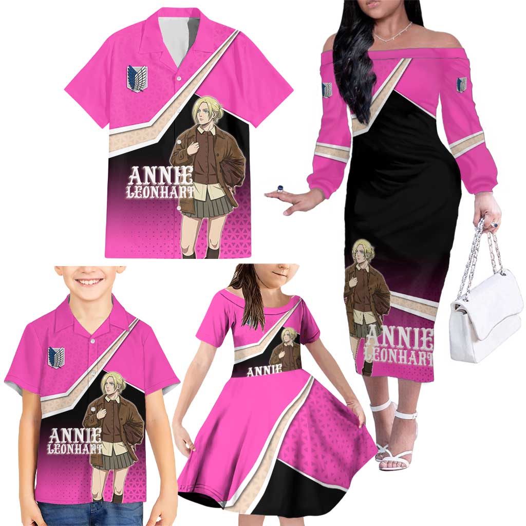 Annie Leonhart Attack on Titan Family Matching Off The Shoulder Long Sleeve Dress and Hawaiian Shirt Anime Preppy Streetwear Style