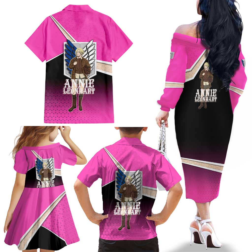 Annie Leonhart Attack on Titan Family Matching Off The Shoulder Long Sleeve Dress and Hawaiian Shirt Anime Preppy Streetwear Style