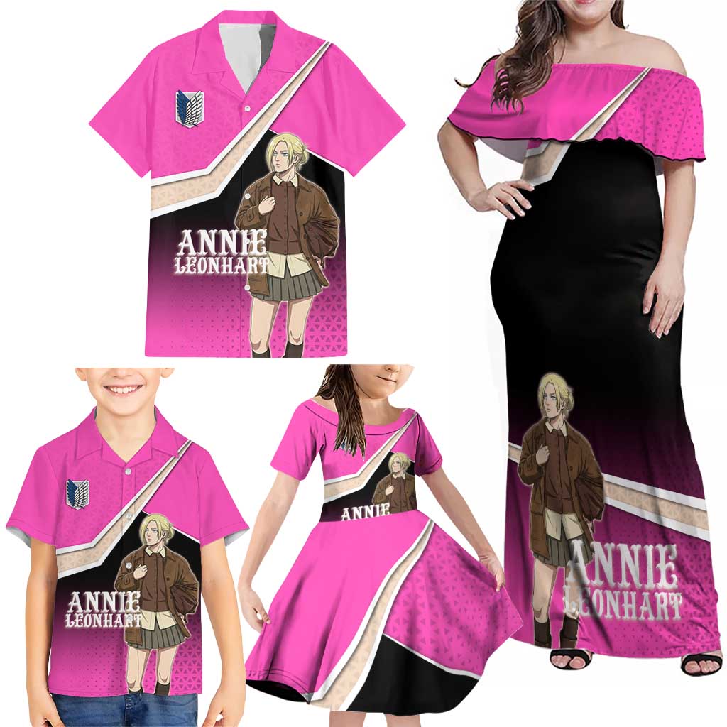 Annie Leonhart Attack on Titan Family Matching Off Shoulder Maxi Dress and Hawaiian Shirt Anime Preppy Streetwear Style