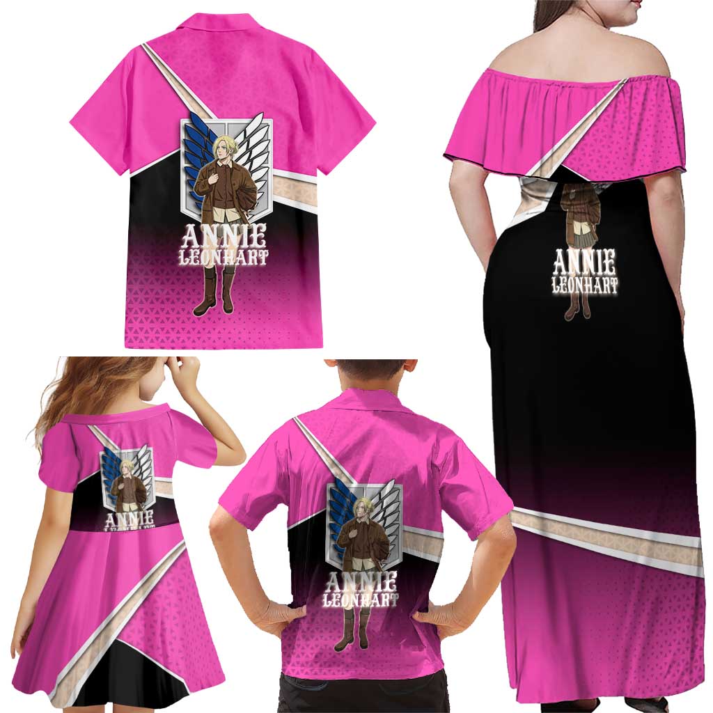 Annie Leonhart Attack on Titan Family Matching Off Shoulder Maxi Dress and Hawaiian Shirt Anime Preppy Streetwear Style