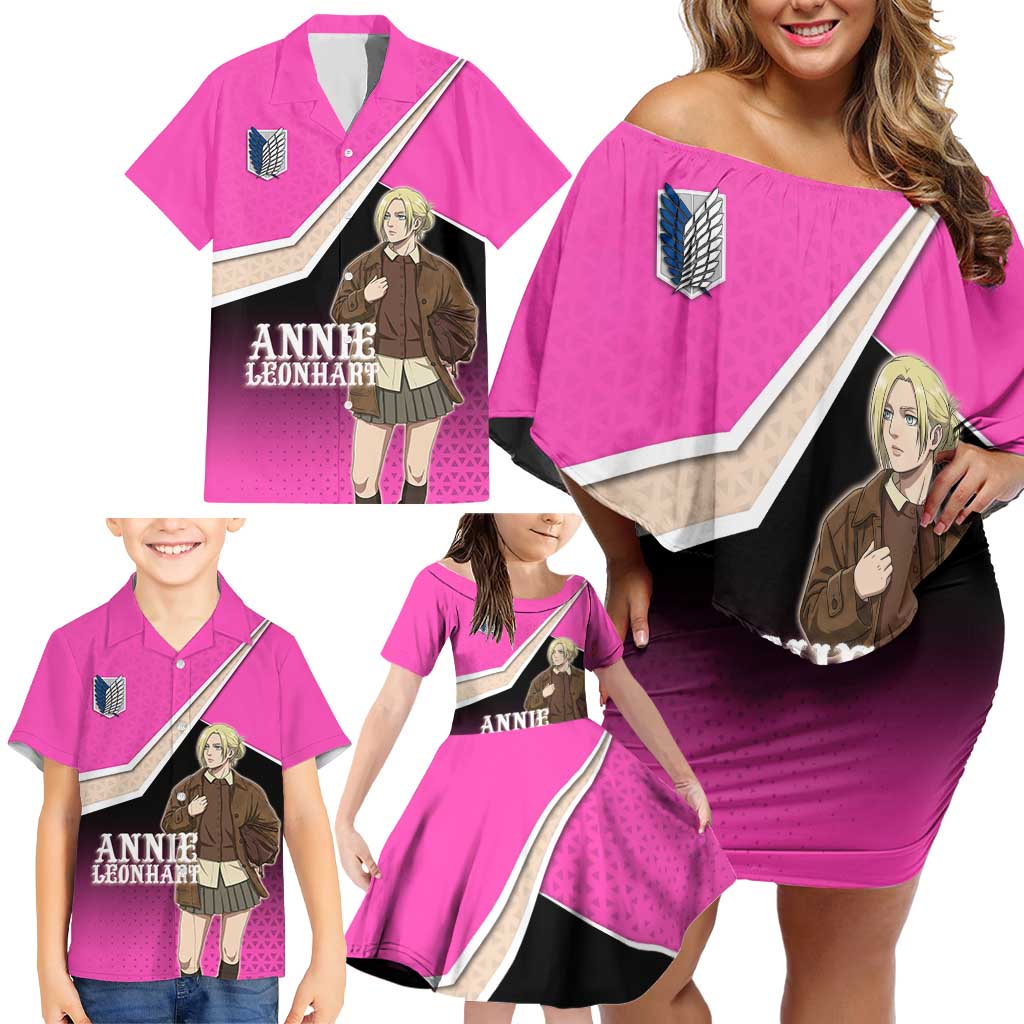 Annie Leonhart Attack on Titan Family Matching Off Shoulder Short Dress and Hawaiian Shirt Anime Preppy Streetwear Style