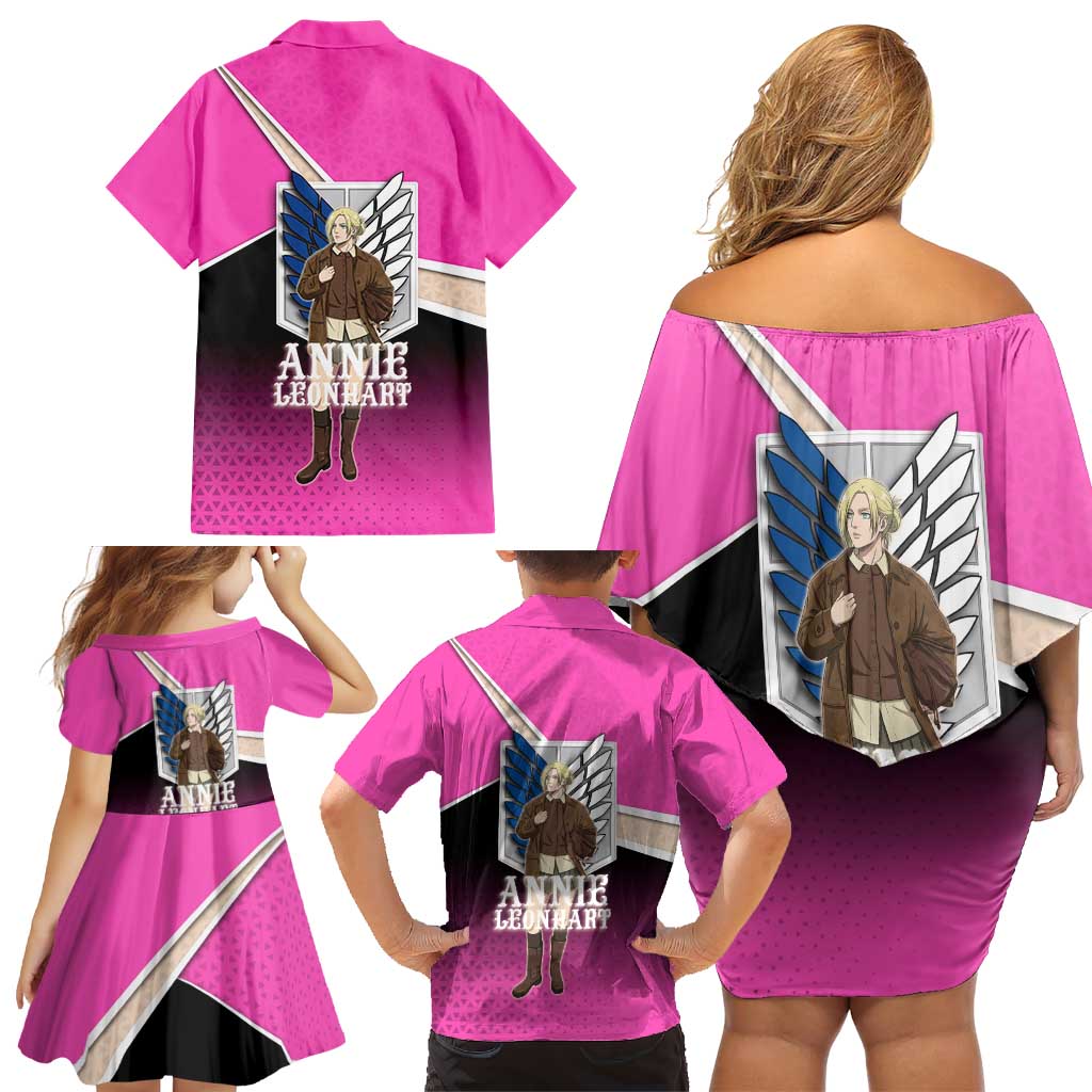 Annie Leonhart Attack on Titan Family Matching Off Shoulder Short Dress and Hawaiian Shirt Anime Preppy Streetwear Style