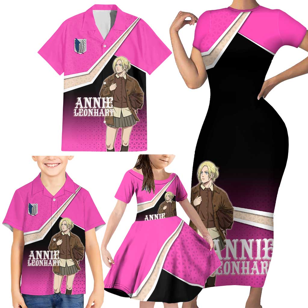 Annie Leonhart Attack on Titan Family Matching Short Sleeve Bodycon Dress and Hawaiian Shirt Anime Preppy Streetwear Style