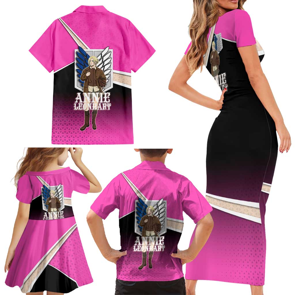 Annie Leonhart Attack on Titan Family Matching Short Sleeve Bodycon Dress and Hawaiian Shirt Anime Preppy Streetwear Style