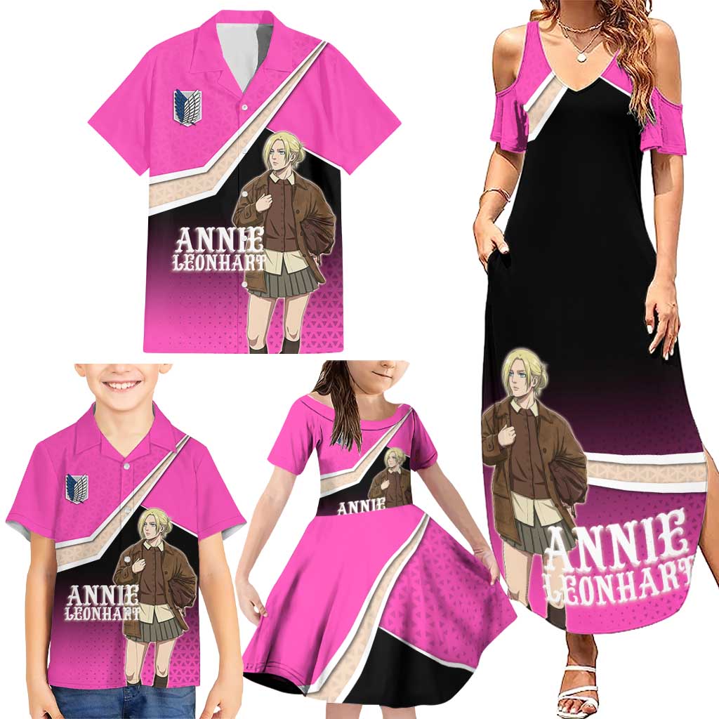 Annie Leonhart Attack on Titan Family Matching Summer Maxi Dress and Hawaiian Shirt Anime Preppy Streetwear Style