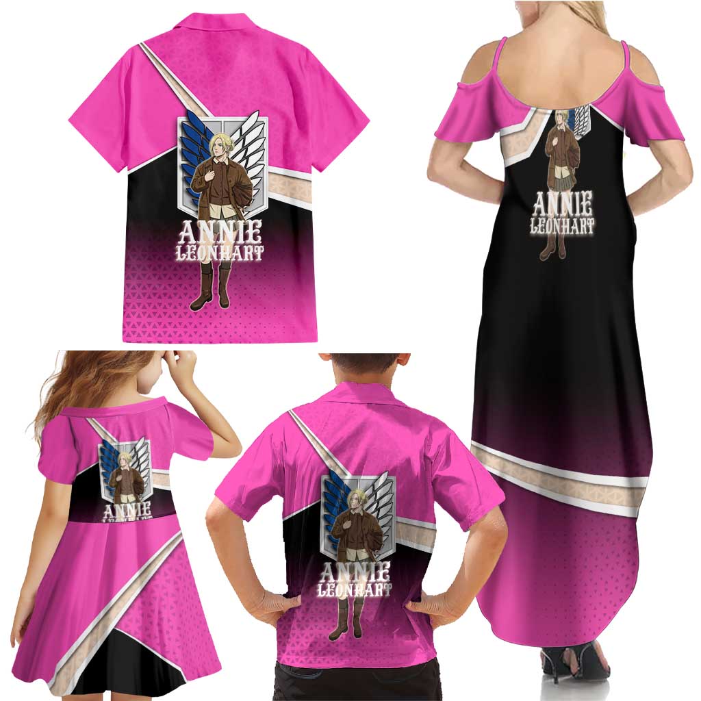 Annie Leonhart Attack on Titan Family Matching Summer Maxi Dress and Hawaiian Shirt Anime Preppy Streetwear Style