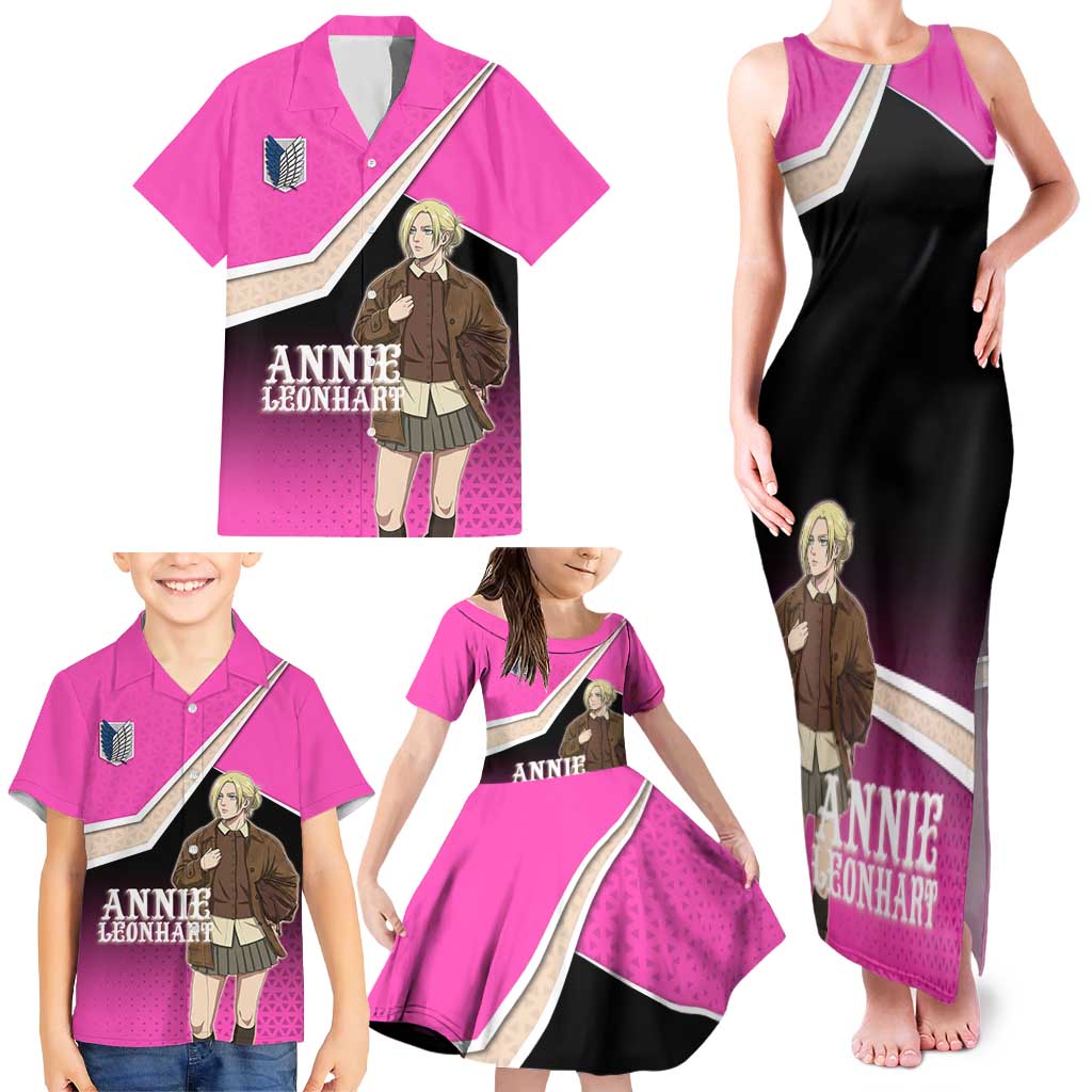 Annie Leonhart Attack on Titan Family Matching Tank Maxi Dress and Hawaiian Shirt Anime Preppy Streetwear Style