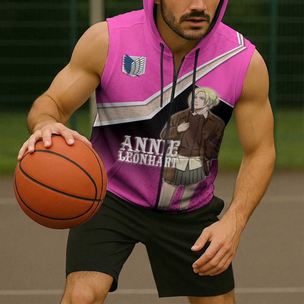 Annie Leonhart Attack on Titan Sleeveless Zip Hoodie Anime Preppy Streetwear Style