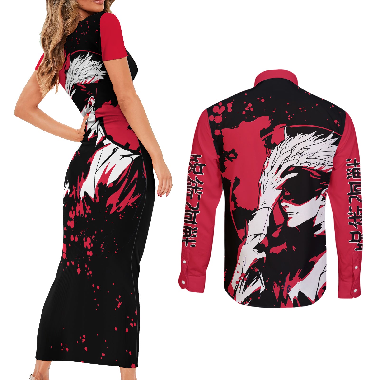 Satoru Gojo Couples Matching Short Sleeve Bodycon Dress and Long Sleeve Button Shirt Jujutsu Kaisen Anime