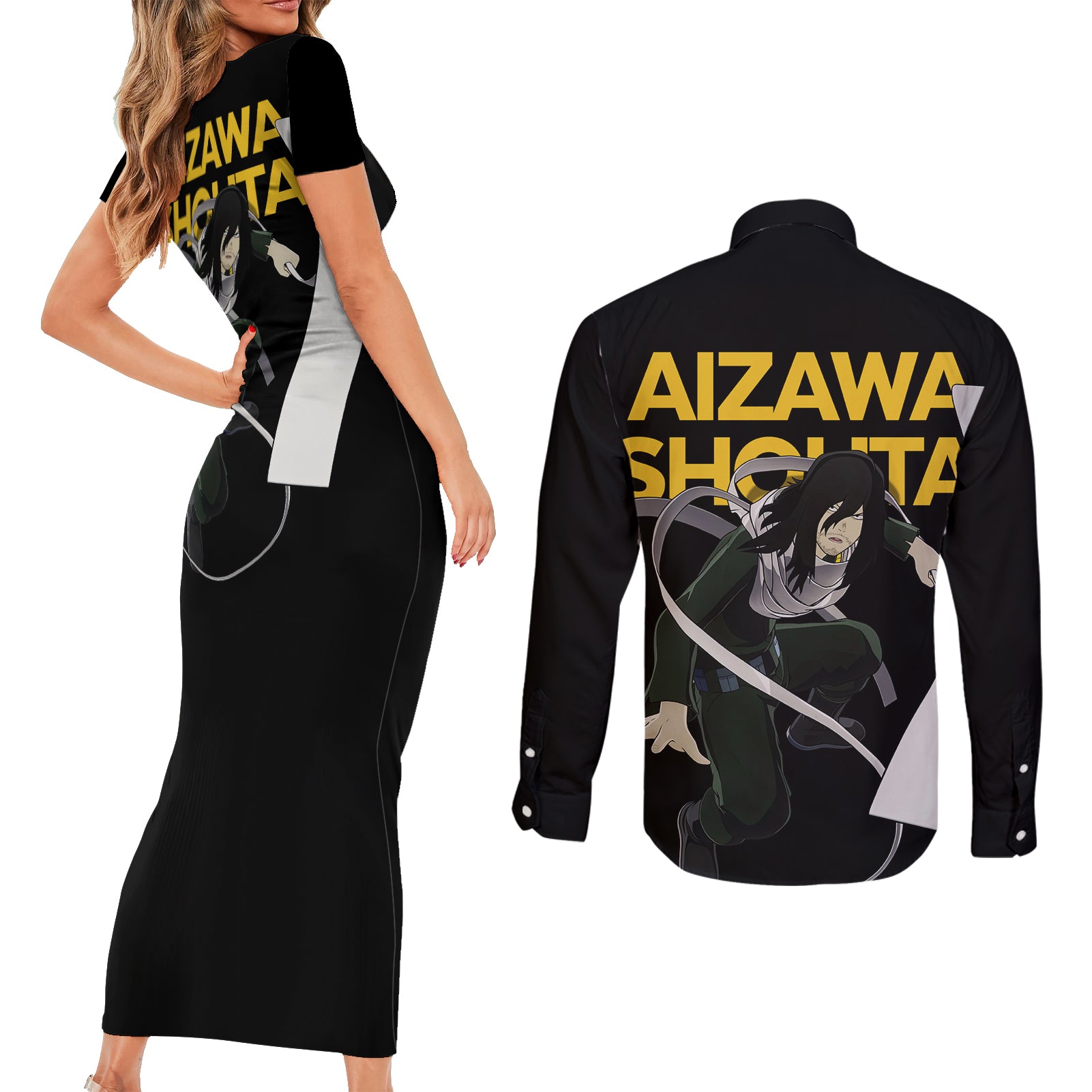 Shouta Aizawa Couples Matching Short Sleeve Bodycon Dress and Long Sleeve Button Shirt