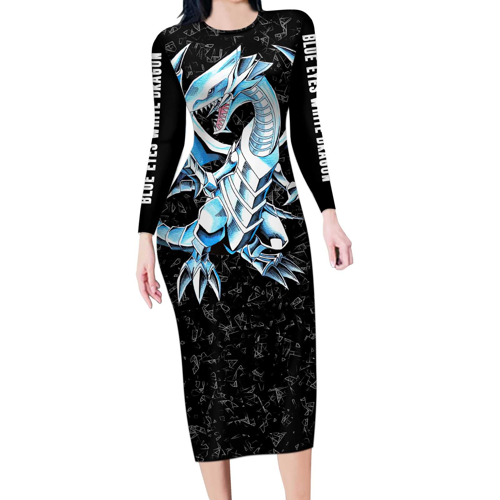 Blue-Eyes White Dragon Long Sleeve Bodycon Dress TS04