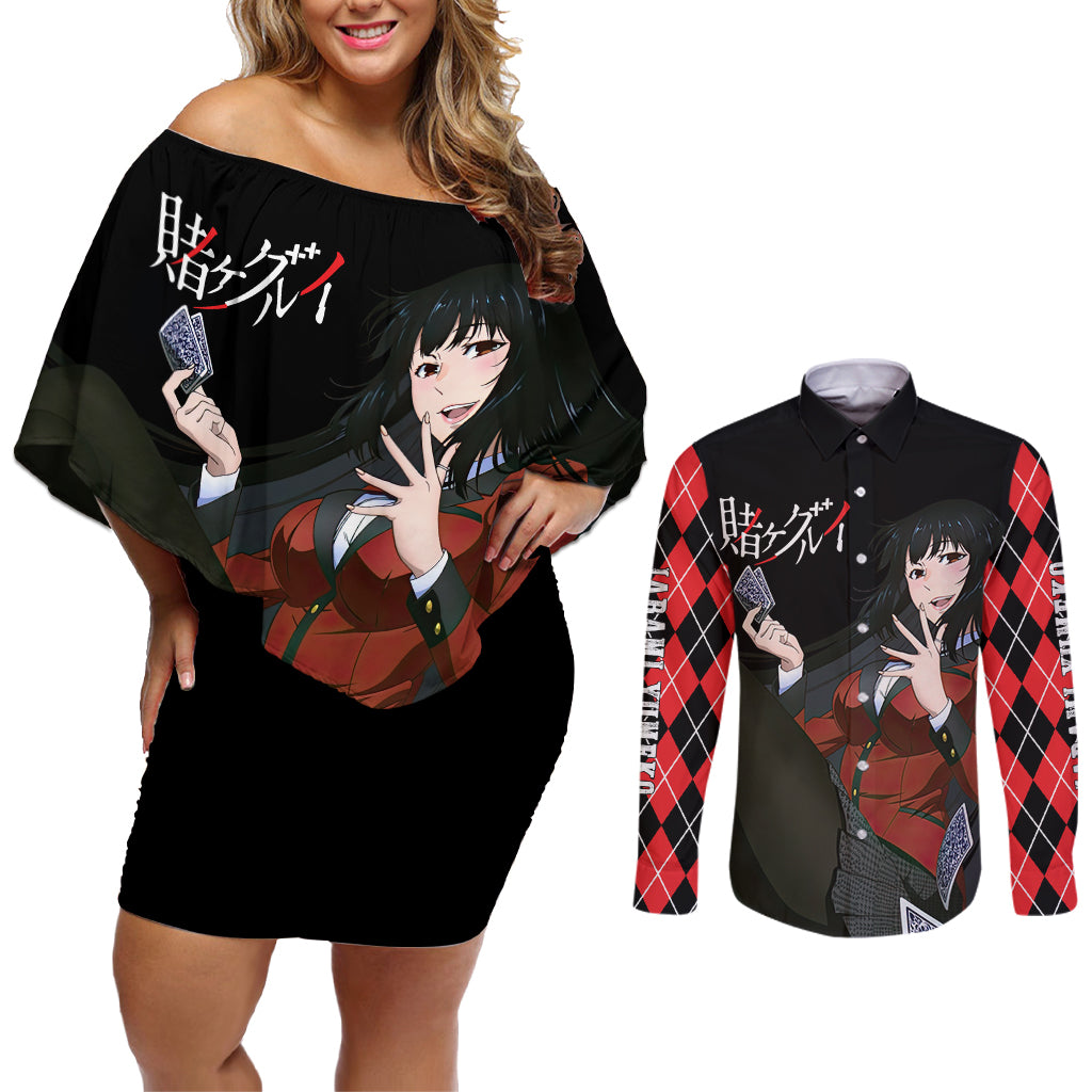 Jabami Yumeko Couples Matching Off Shoulder Short Dress and Long Sleeve Button Shirt