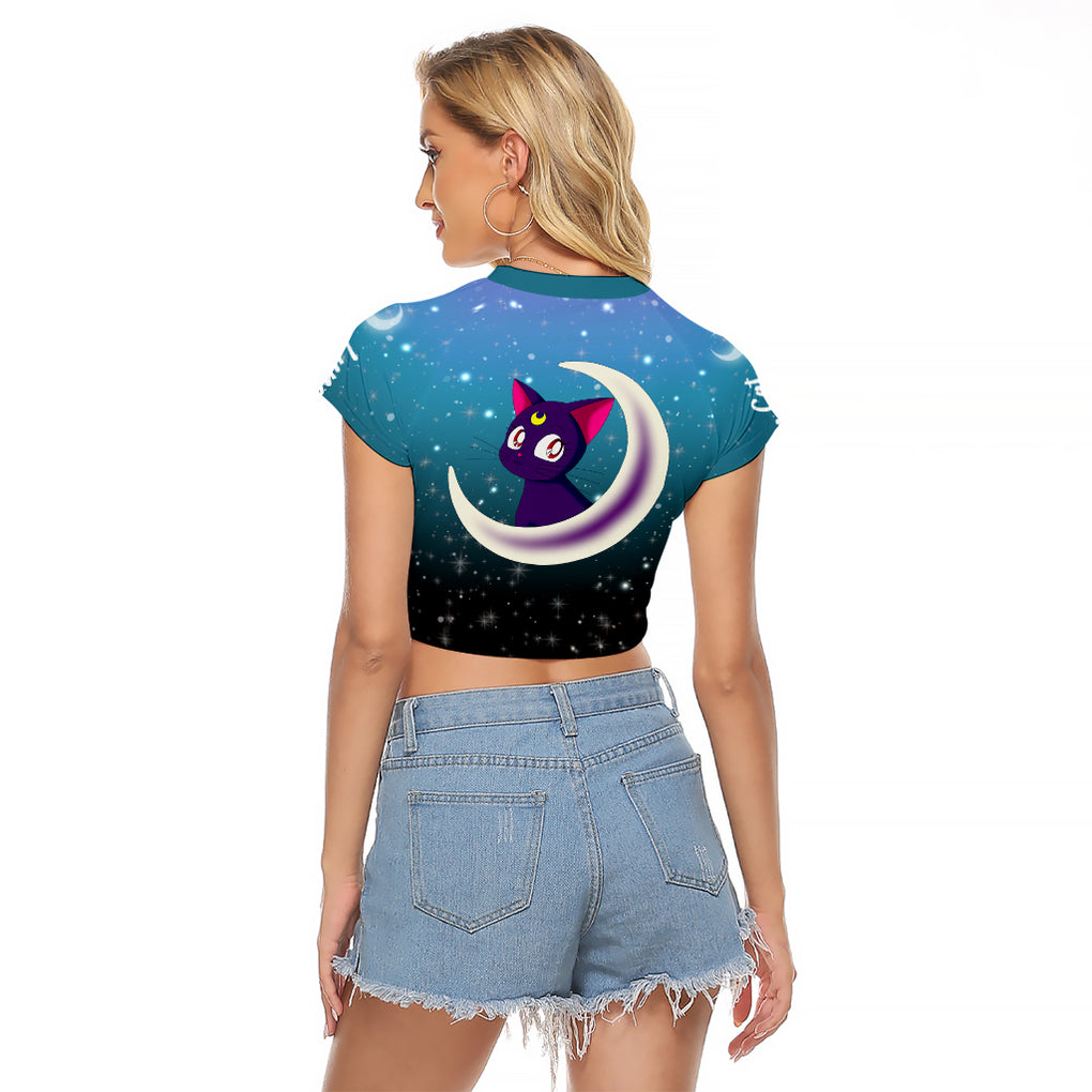 Luna Cat - Sailor Moon Raglan Cropped T Shirt