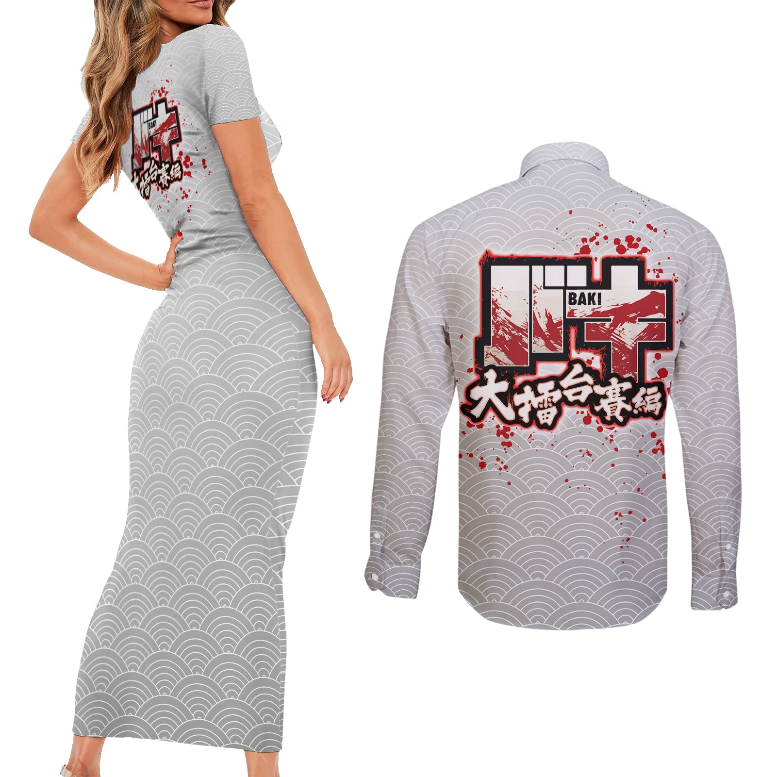 Baki Hanma - Baki Hanm Couples Matching Short Sleeve Bodycon Dress and Long Sleeve Button Shirt Japan Anime Style