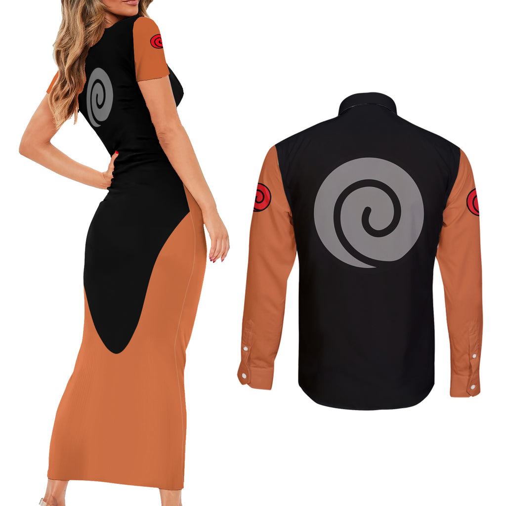 Uzumaki Shadow Clone Jutsu - Naruto Couples Matching Short Sleeve Bodycon Dress and Long Sleeve Button Shirt Anime Style