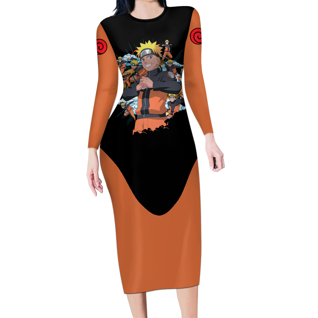 Uzumaki Shadow Clone Jutsu - Naruto Long Sleeve Bodycon Dress Anime Style
