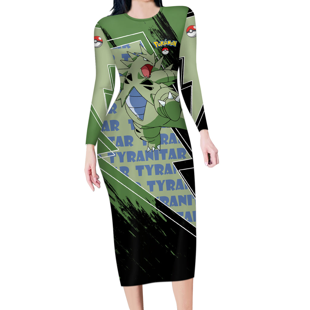 Tyranitar Long Sleeve Bodycon Dress Pattern Style