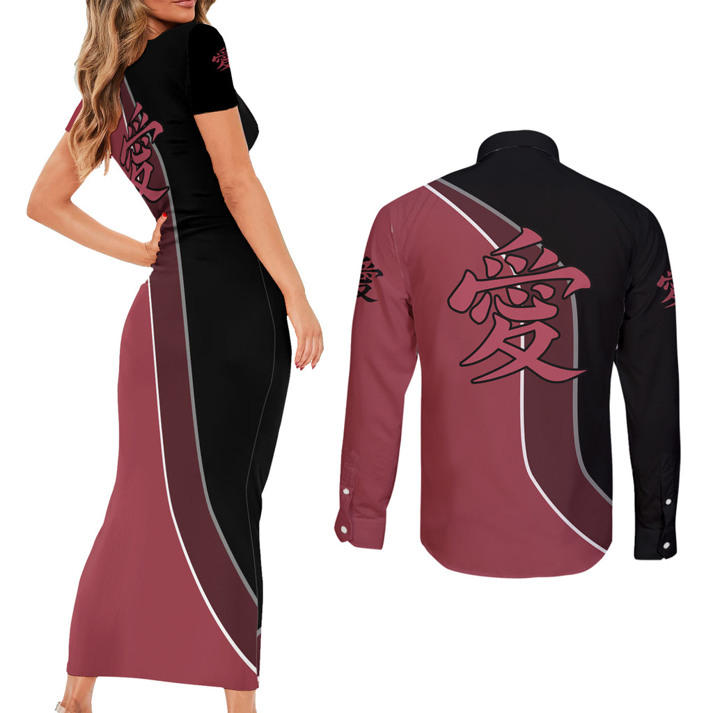 Gaara Couples Matching Short Sleeve Bodycon Dress and Long Sleeve Button Shirt Anime Mix Manga