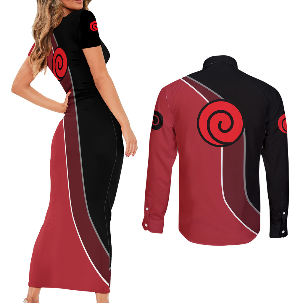 Nrt Uzumaki Sage Couples Matching Short Sleeve Bodycon Dress and Long Sleeve Button Shirt Mix Manga