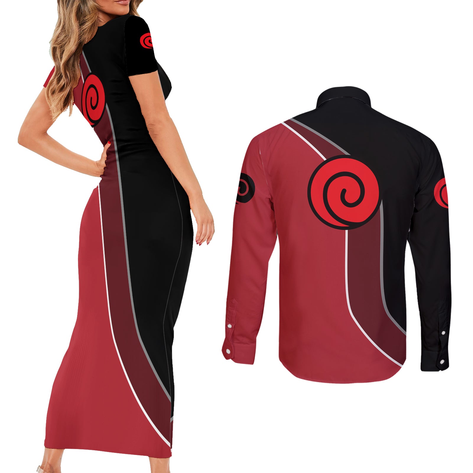 Nrt Uzumaki Sage Couples Matching Short Sleeve Bodycon Dress and Long Sleeve Button Shirt Mix Manga