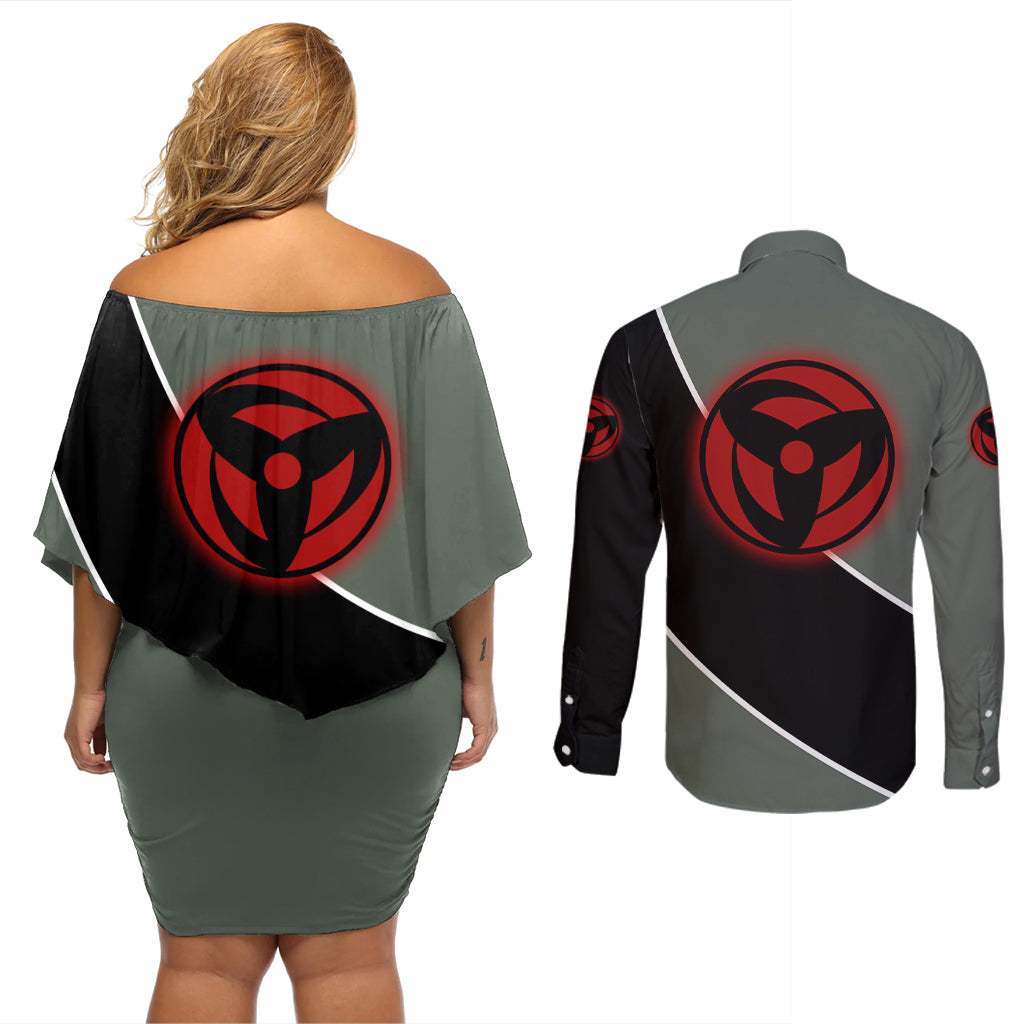 Kakashi - Naruto Couples Matching Off Shoulder Short Dress and Long Sleeve Button Shirt Anime Mix Manga Style