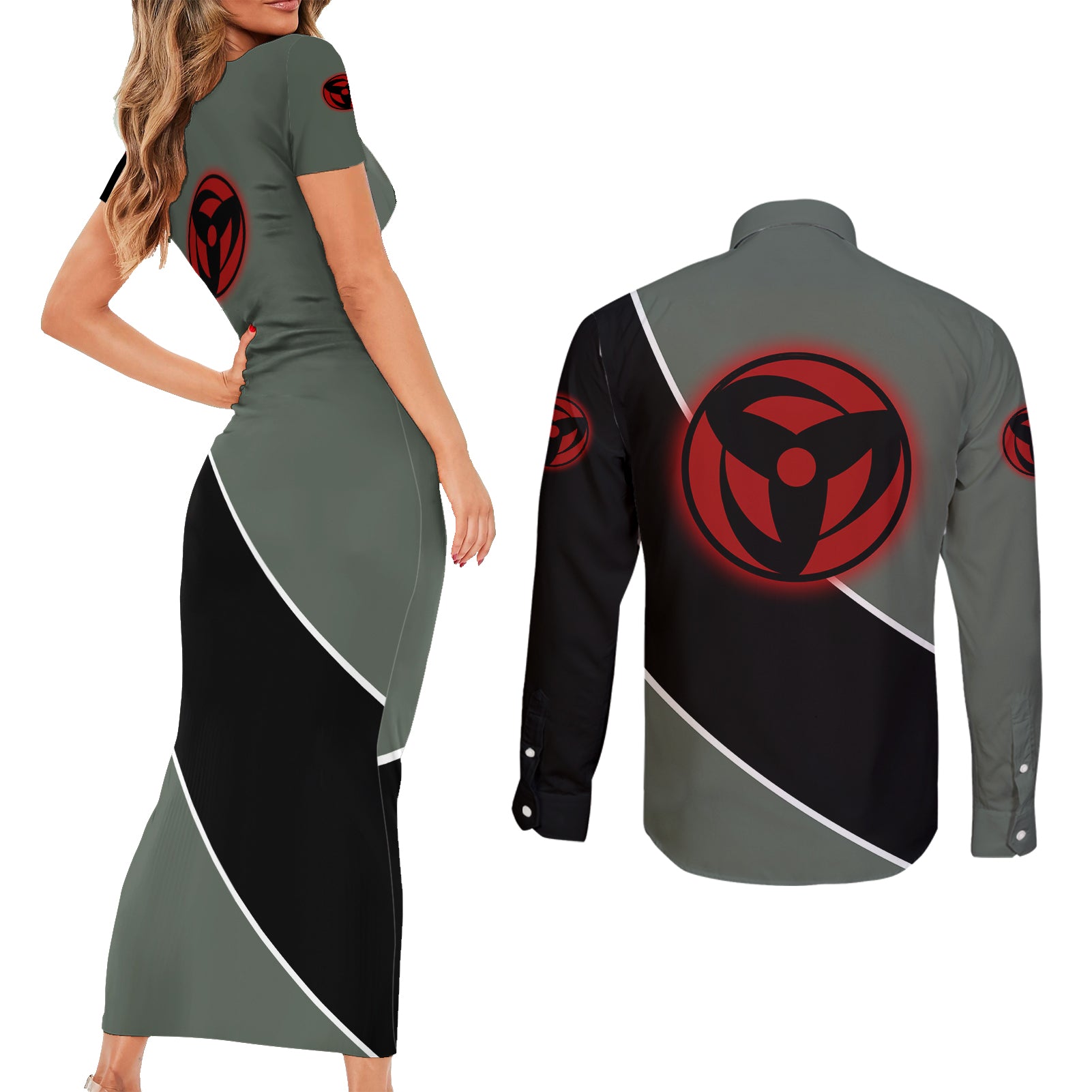 Kakashi - Naruto Couples Matching Short Sleeve Bodycon Dress and Long Sleeve Button Shirt Anime Mix Manga Style