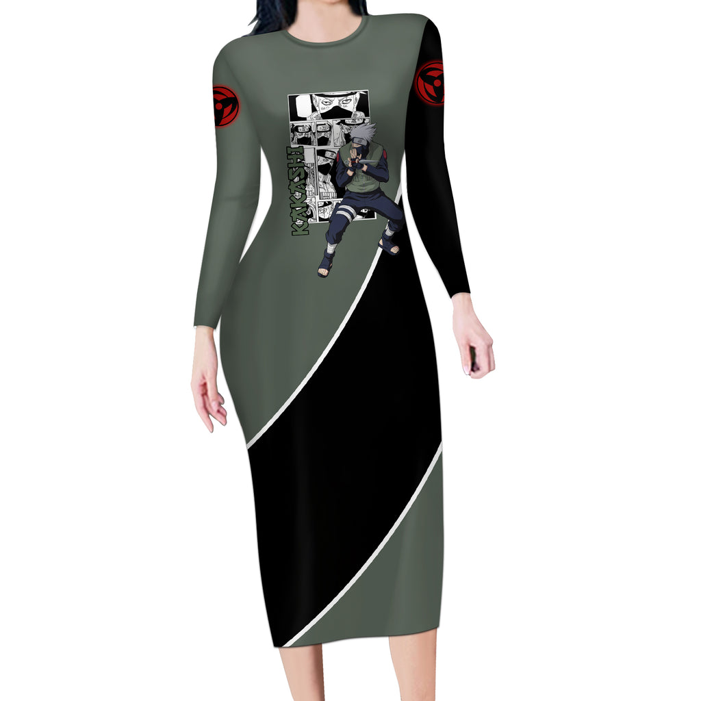 Kakashi - Naruto Long Sleeve Bodycon Dress Anime Mix Manga Style
