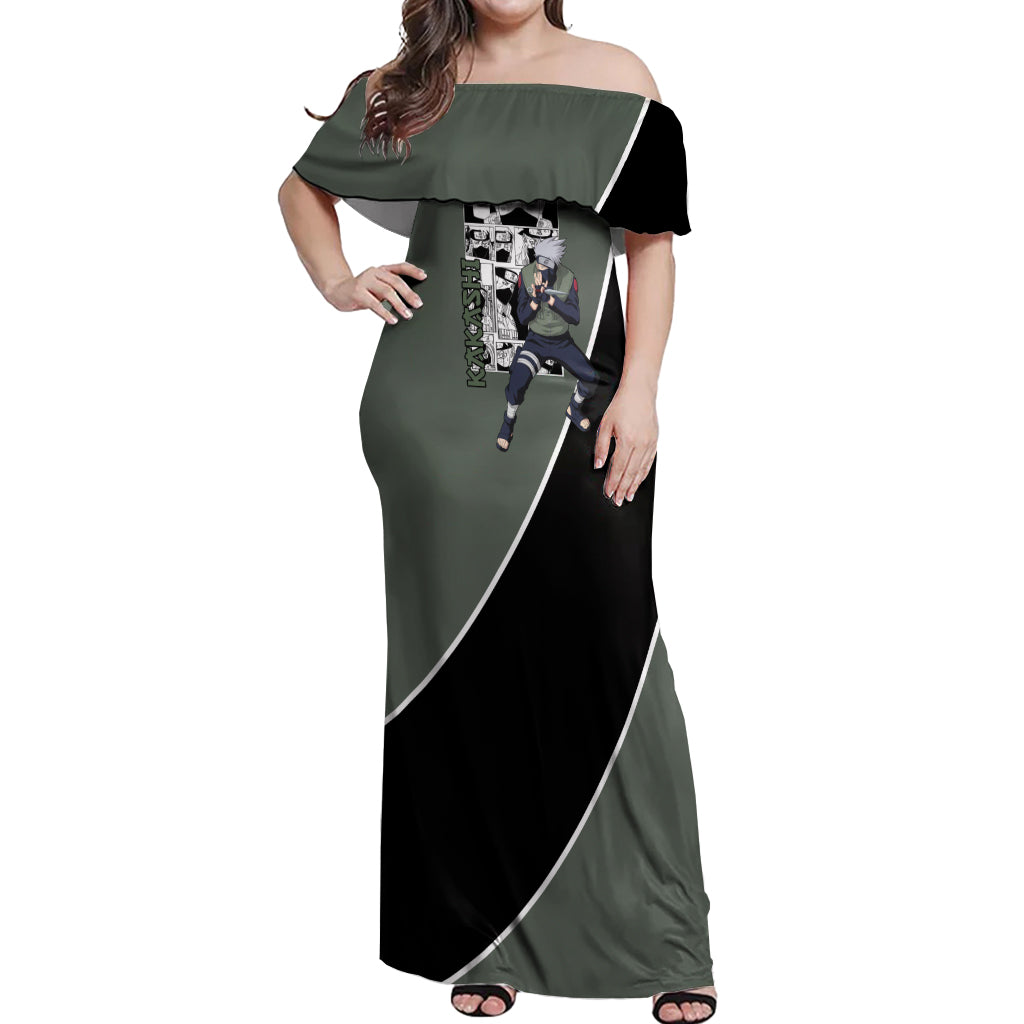 Kakashi - Naruto Off Shoulder Maxi Dress Anime Mix Manga Style