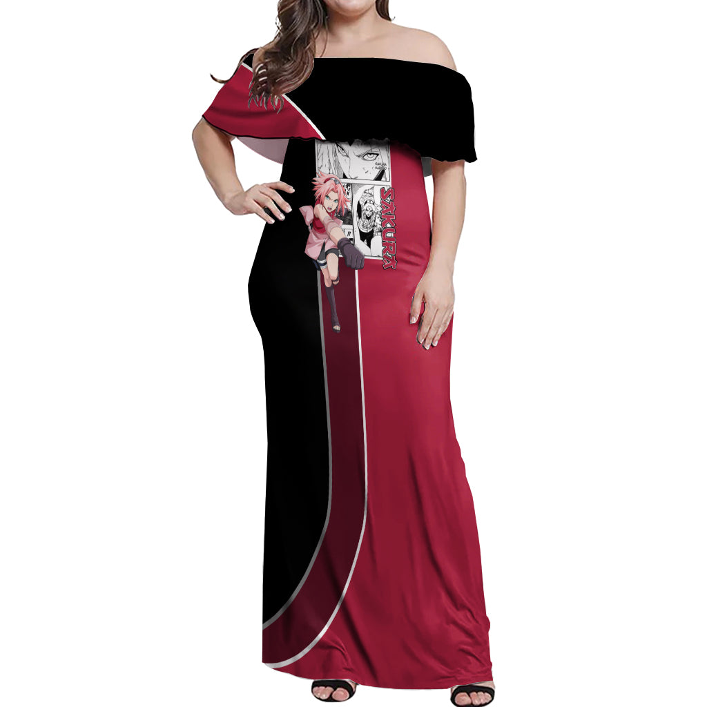 Sakura Haruno - Naruto Off Shoulder Maxi Dress Anime Mix Manga Style