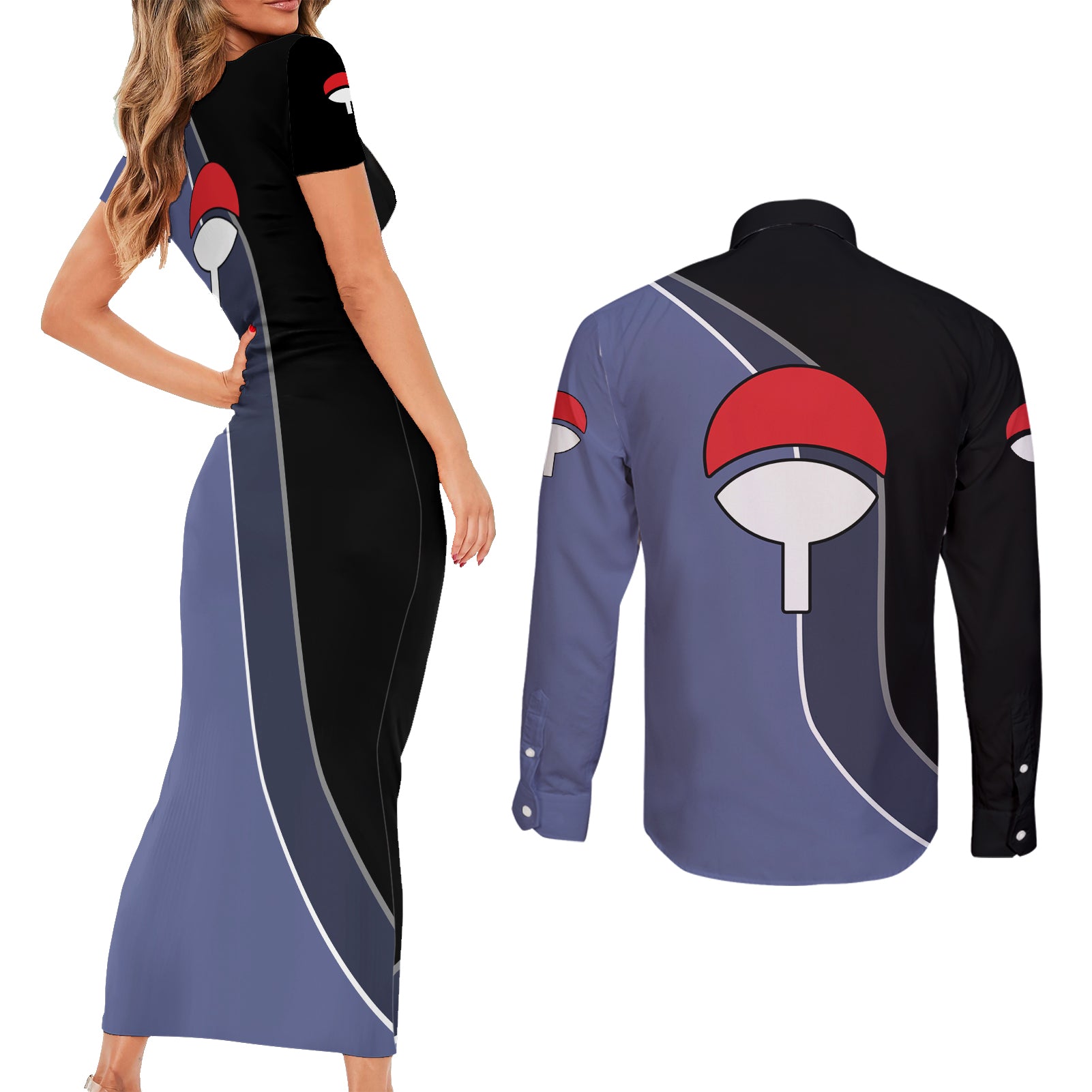 Sasuke - Naruto Couples Matching Short Sleeve Bodycon Dress and Long Sleeve Button Shirt Anime Mix Manga Style