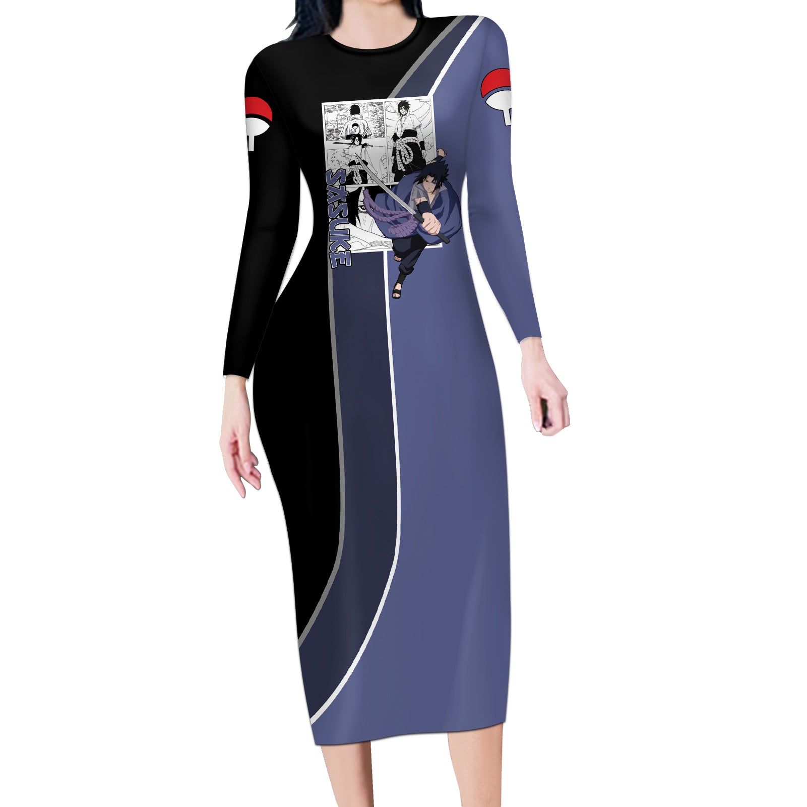 Sasuke - Naruto Long Sleeve Bodycon Dress Anime Mix Manga Style