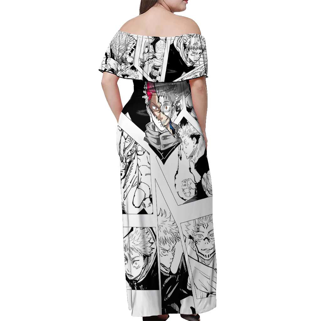 Itadori Yuji and Sukuna - Jujutsu Kaisen Off Shoulder Maxi Dress Anime Japan Style