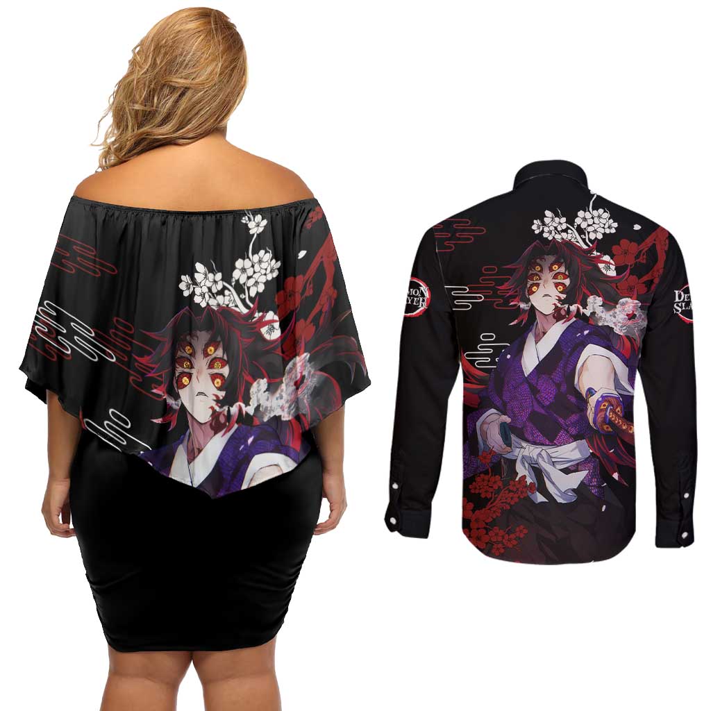 Kokushibo - Demon Slayer Couples Matching Off Shoulder Short Dress and Long Sleeve Button Shirt Anime Japan Style