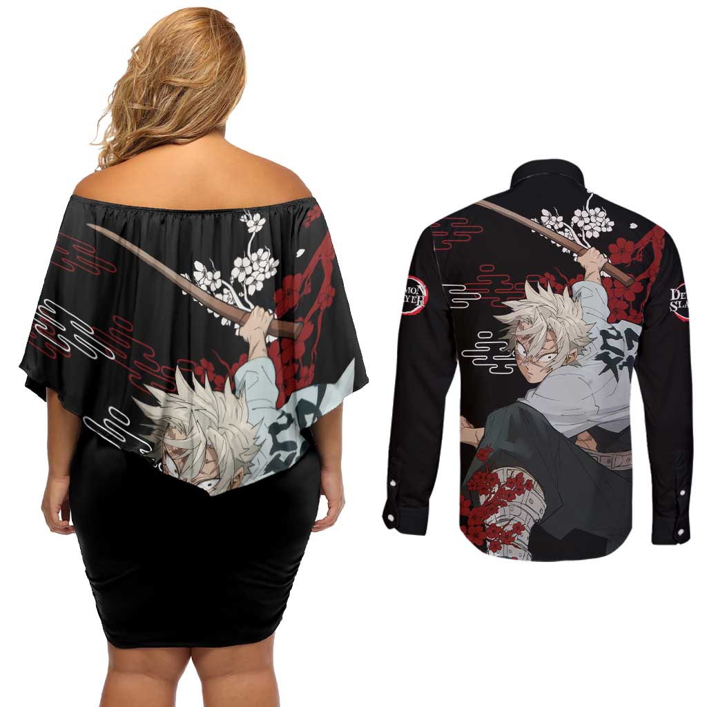 Sanemi Shinazugawa - Demon Slayer Couples Matching Off Shoulder Short Dress and Long Sleeve Button Shirt Anime Japan Style