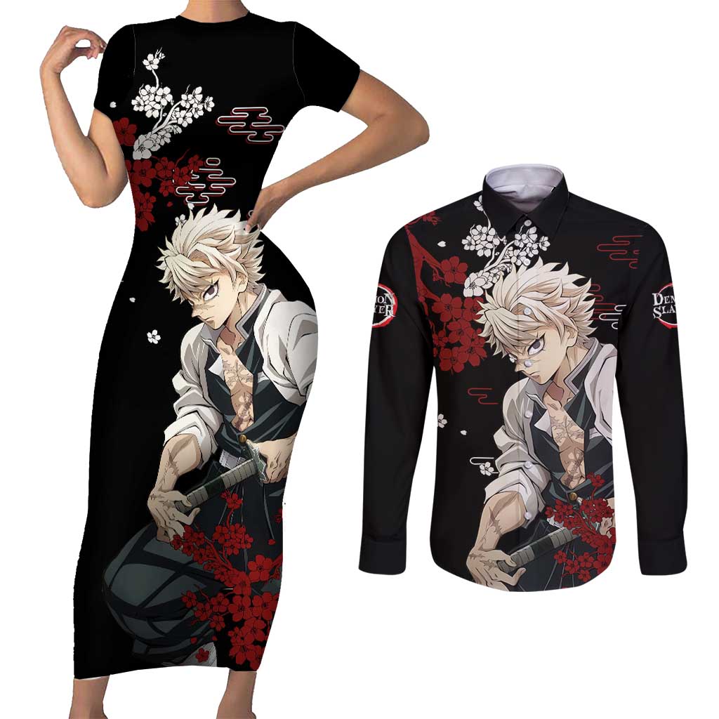 Sanemi Shinazugawa - Demon Slayer Couples Matching Short Sleeve Bodycon Dress and Long Sleeve Button Shirt Anime Japan Style