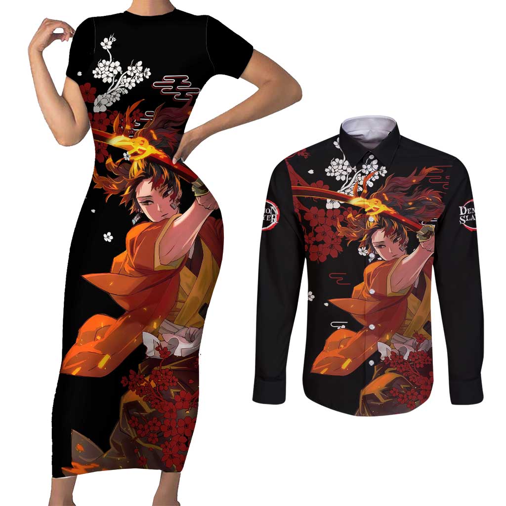 Yoriichi Tsugikuni - Demon Slayer Couples Matching Short Sleeve Bodycon Dress and Long Sleeve Button Shirt Anime Text Pattern Style