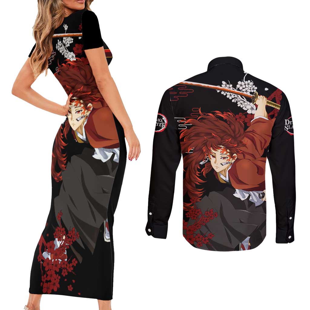 Yoriichi Tsugikuni - Demon Slayer Couples Matching Short Sleeve Bodycon Dress and Long Sleeve Button Shirt Anime Text Pattern Style