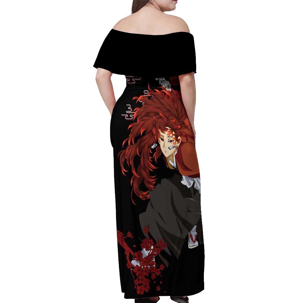 Yoriichi Tsugikuni - Demon Slayer Off Shoulder Maxi Dress Anime Text Pattern Style