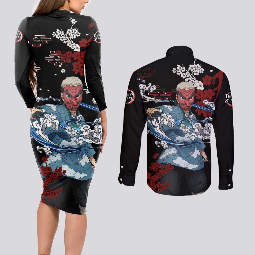 Sakonji Urokodaki - Demon Slayer Couples Matching Long Sleeve Bodycon Dress and Long Sleeve Button Shirt Anime Japan Style