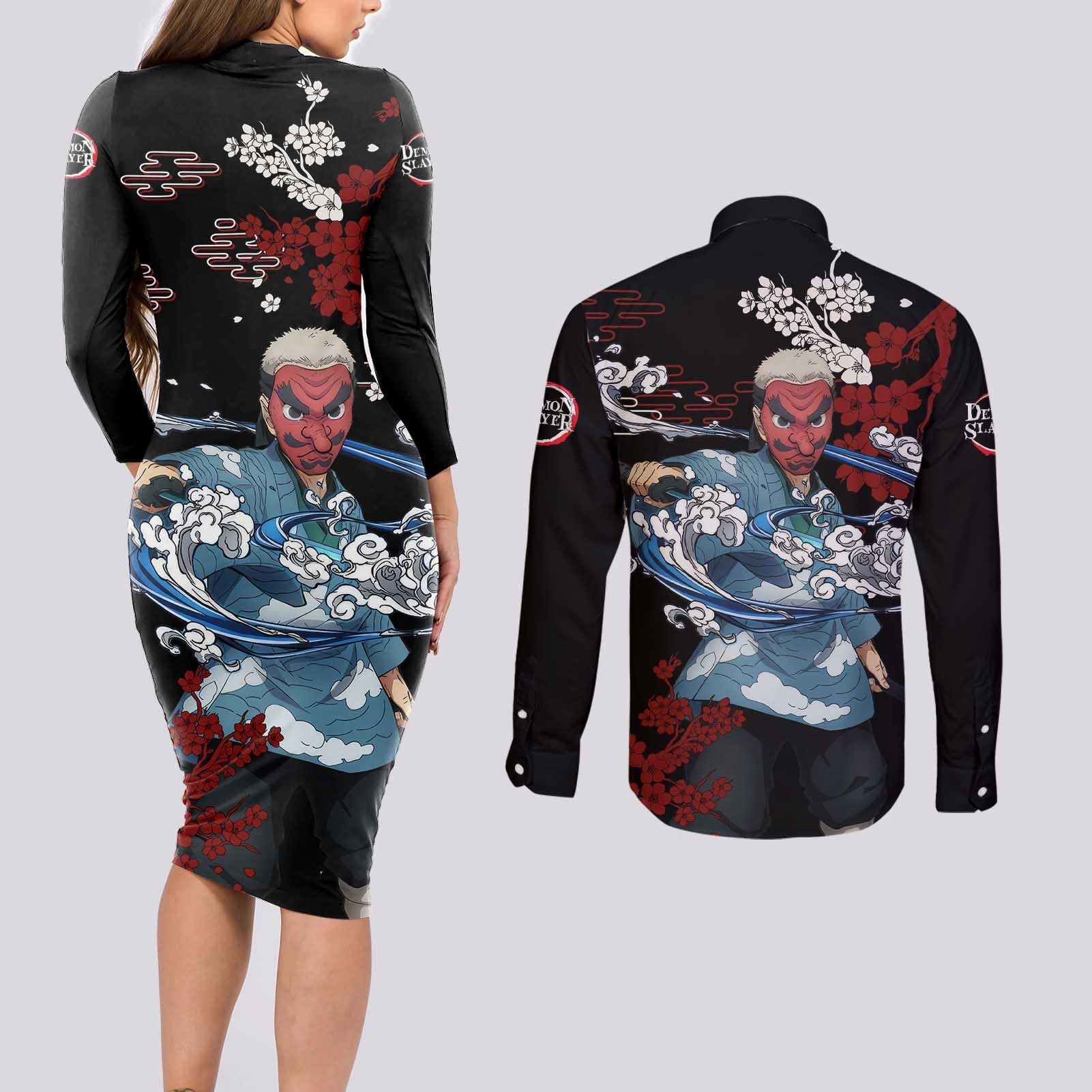 Sakonji Urokodaki - Demon Slayer Couples Matching Long Sleeve Bodycon Dress and Long Sleeve Button Shirt Anime Japan Style
