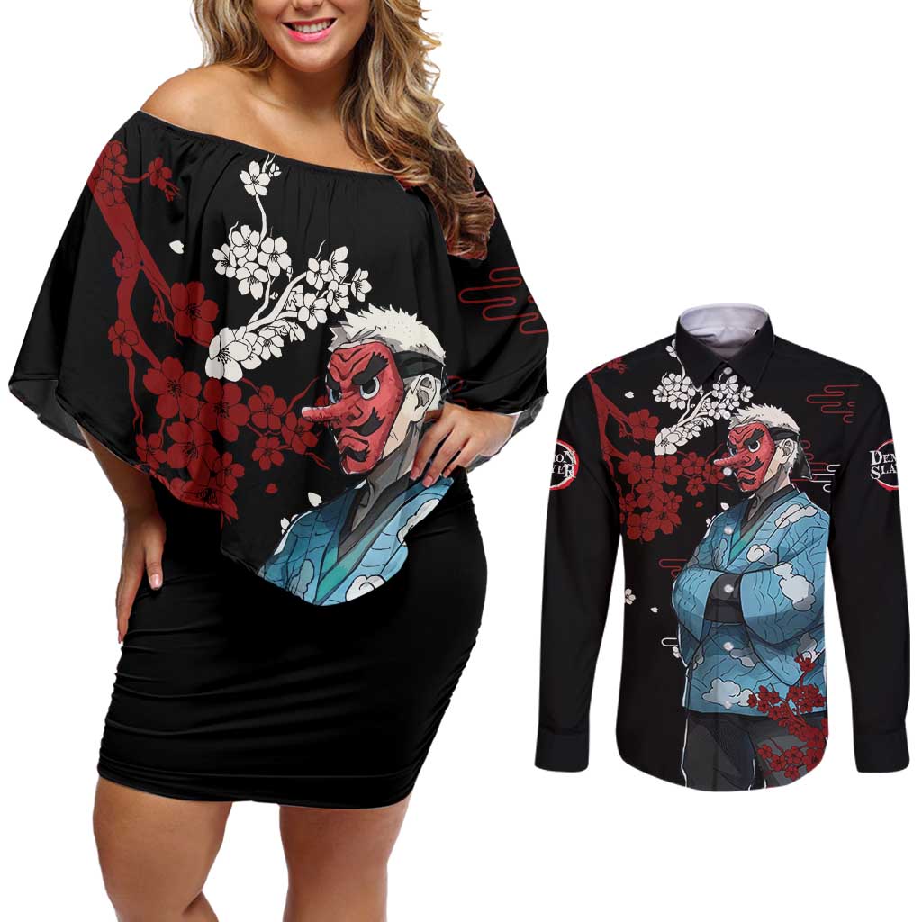 Sakonji Urokodaki - Demon Slayer Couples Matching Off Shoulder Short Dress and Long Sleeve Button Shirt Anime Japan Style