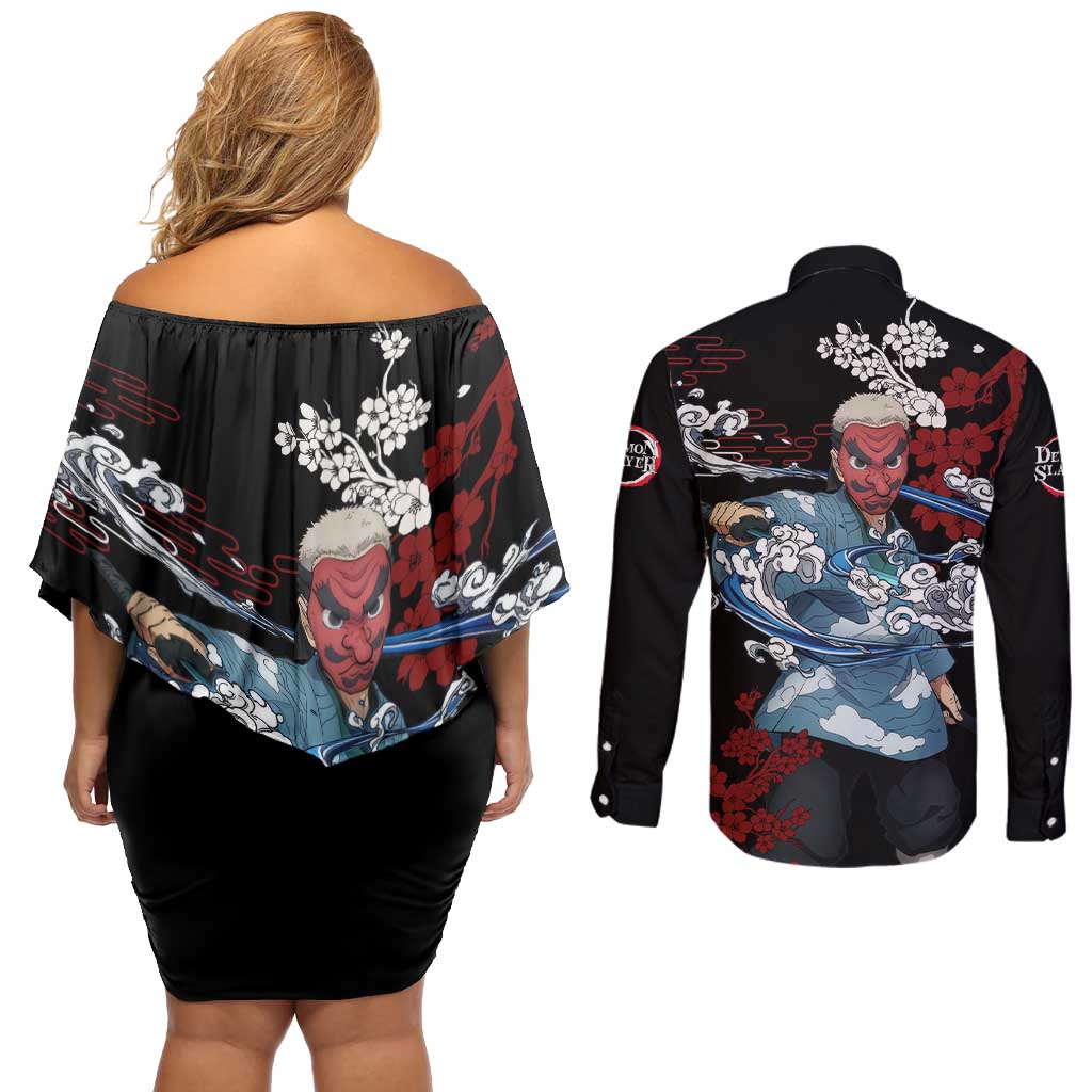 Sakonji Urokodaki - Demon Slayer Couples Matching Off Shoulder Short Dress and Long Sleeve Button Shirt Anime Japan Style