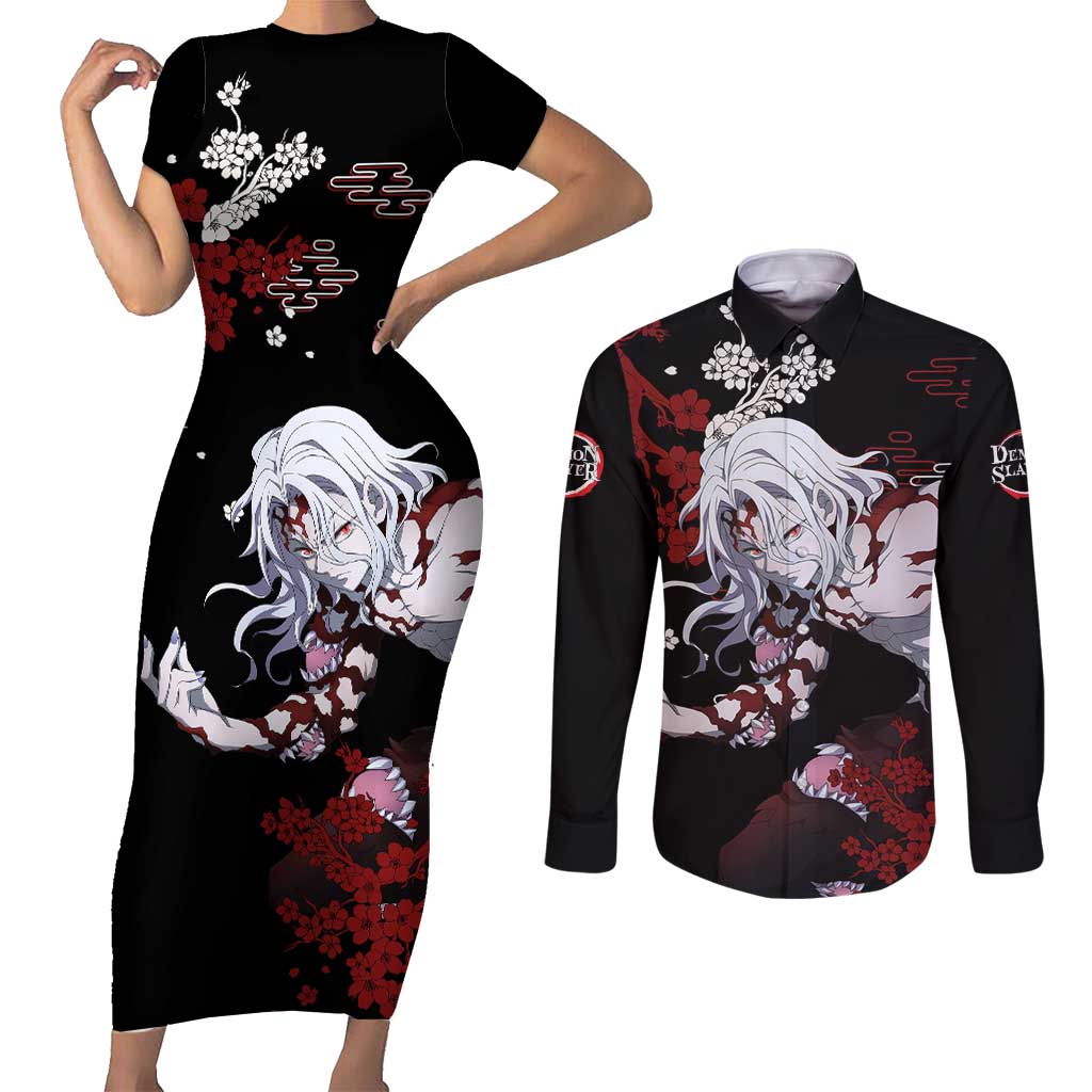 Muzan Kibutsuji - Demon Slayer Couples Matching Short Sleeve Bodycon Dress and Long Sleeve Button Shirt Anime Japan Style