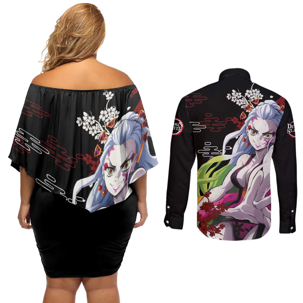 Daki - Demon Slayer Couples Matching Off Shoulder Short Dress and Long Sleeve Button Shirt Anime Japan Style
